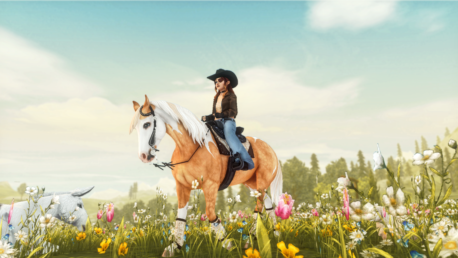 Idag blev det en tur ut för att hjälpa till att kolla över djuren på ranchen🐴🌺 Blev en mysig tur med Bubblan i vår nya utrustning.